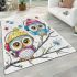 Cute cartoon owls with colorful hats and headphones area rugs carpet