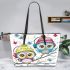 Cute cartoon owls with colorful hats and headphones leather tote bag