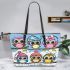 Cute cartoon owls with different hats leather tote bag