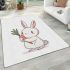 Cute cartoon rabbit holding a carrot in a simple area rugs carpet