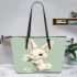 Cute cartoon rabbit holding daisies leather tote bag