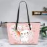 Cute cartoon rabbit with pink ears leather tote bag