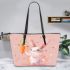 Cute cartoon rabbit with pink ears and tail leather tote bag