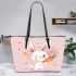 Cute cartoon rabbit with pink ears and tail leather tote bag