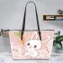 Cute cartoon rabbit with pink ears leather tote bag