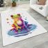 Cute cartoon rainbow frog sitting on a water puddle area rugs carpet