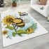 Cute cartoon style bee holding a sunflower area rugs carpet