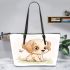 Cute cartoon vector illustration of a puppy sitting leather tote bag