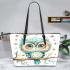 Cute cartoon watercolor baby owl leather tote bag