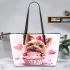 Cute cartoon yorkshire terrier inside a pink cupcake leather tote bag