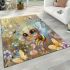 Cute chibi baby bee surrounded flowers and butterflies area rugs carpet