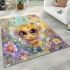 Cute chibi baby bee surrounded flowers and butterflies area rugs carpet