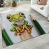 Cute chibi frog sitting on top of a pencil with big eyes colored area rugs carpet