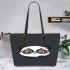 Cute chibi panda wearing glasses leather tote bag