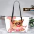 Cute chihuahua puppy inside a pink teacup with valentine candy leather tote bag