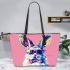 Cute colorful easter bunny with a bow tie and sunglasses leather tote bag