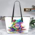 Cute colorful frog sitting on water leaather tote bag