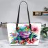 Cute colorful frog with flowers leaather tote bag