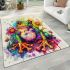 Cute colorful frog with flowers area rugs carpet