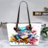 Cute colorful frog with flowers leaather tote bag