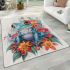 Cute colorful frog with flowers area rugs carpet