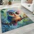 Cute colorful owl cartoon with big eyes sitting on a tree branch area rugs carpet