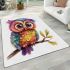 Cute colorful owl with big eyes sitting on a tree branch area rugs carpet