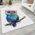 Cute colorful owl with big eyes sitting on a tree branch area rugs carpet