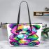 Cute colorful whimsical clipart panda holding bubble leather tote bag