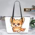 Cute corgi puppy leather tote bag