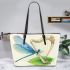 Cute damselfly and music notes with harp 11 Leather Tote Bag