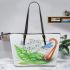 Cute damselfly and music notes with harp 14 Leather Tote Bag