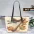 Cute damselfly and music notes with harp Leather Tote Bag