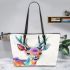 Cute deer colorful watercolor art style leather totee bag