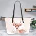 Cute deer with a floral wreath on its horns leather totee bag