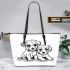 Cute dog and puppy coloring page for kids with crisp lines leather tote bag