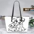 Cute dog with its puppy coloring page for kids leather tote bag