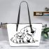 Cute dog with its puppy coloring page for kids leather tote bag