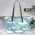 Cute drawing of pandas floating in the sky leather tote bag