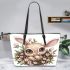 Cute easter bunny with big eyes leather tote bag