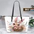 Cute easter bunny with big eyes leather tote bag