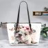 Cute english bulldog puppy with pink flower crown leather tote bag