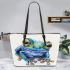 Cute frog cartoon style blue and green color leaather tote bag