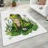 Cute frog sitting on the grass with flowers area rugs carpet