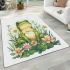 Cute frog sitting on the grass with flowers area rugs carpet