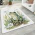 Cute frog sitting on the ground with flowers area rugs carpet