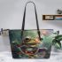 Cute frog with big eyes leaather tote bag