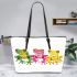 Cute frogs green pink and yellow color leaather tote bag