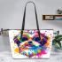 Cute happy shih tzu dog wearing sunglasses leather tote bag