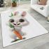 Cute happy white rabbit with big eyes holding one carrot area rugs carpet